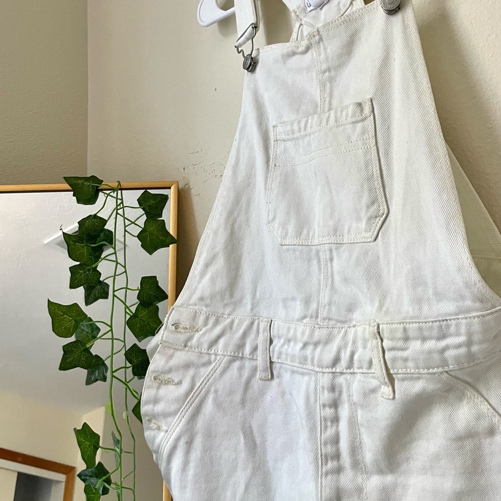 s white denim overalls